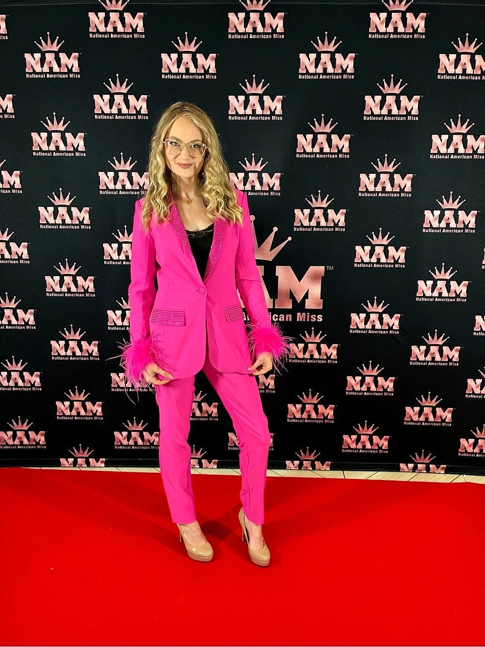Fashion nova lux Pink Feather Cuff Pantsuit Like New